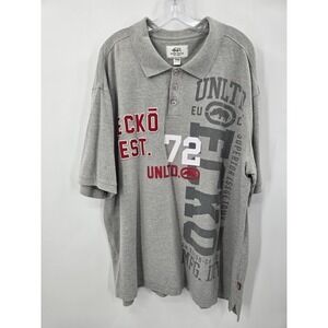 Ecko Unltd Polo Mens 3XB Grey Graphic Patch Y2k Big & Tall